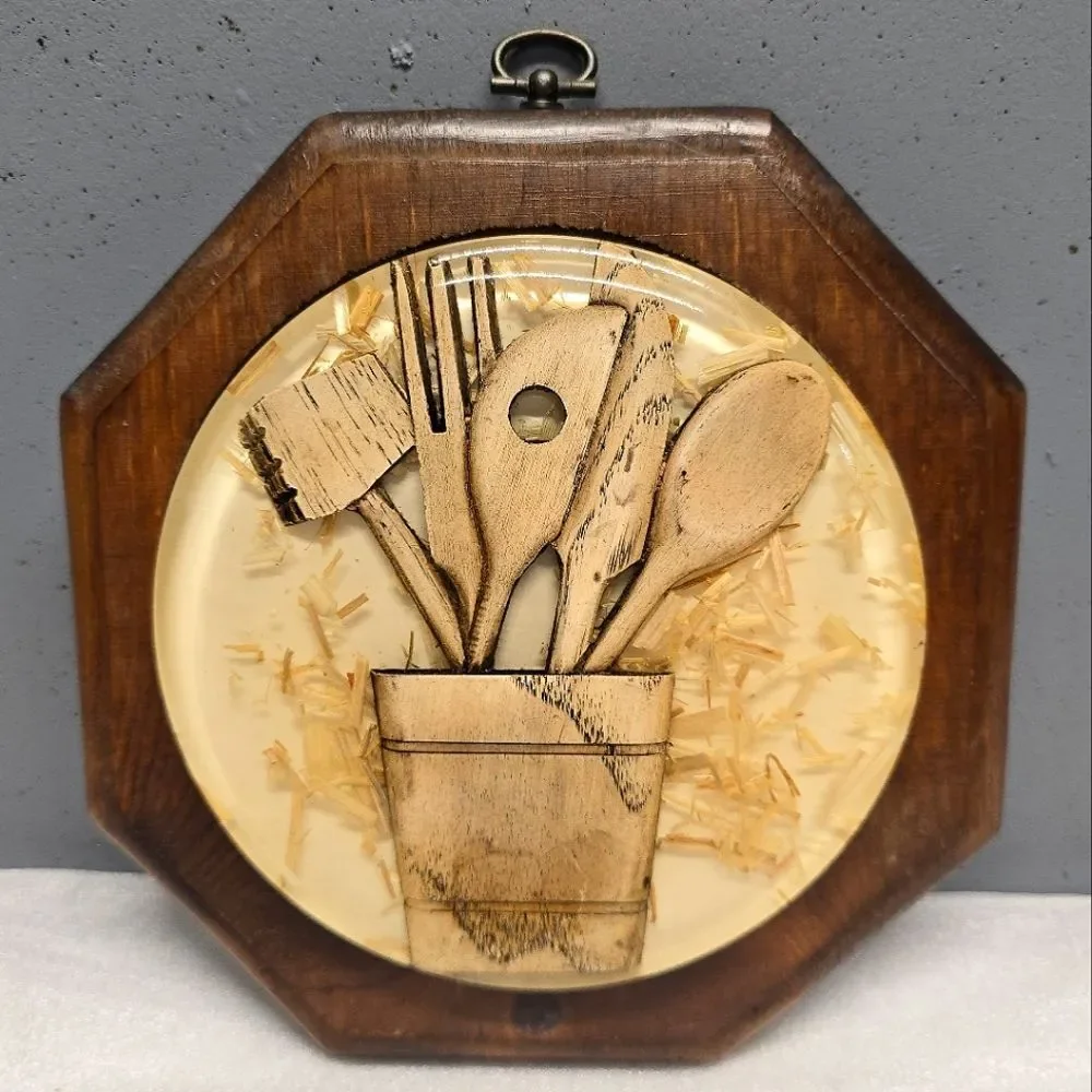 Vintage Lucite Wall Wooden Plaque Kitchen Decor